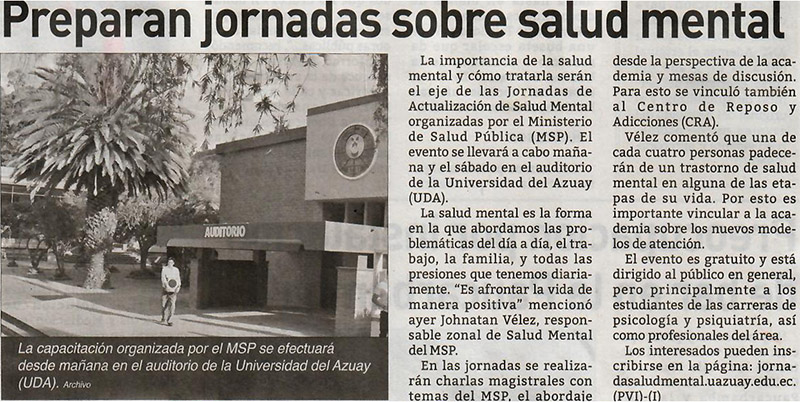 Preparan jornadas sobre salud mental