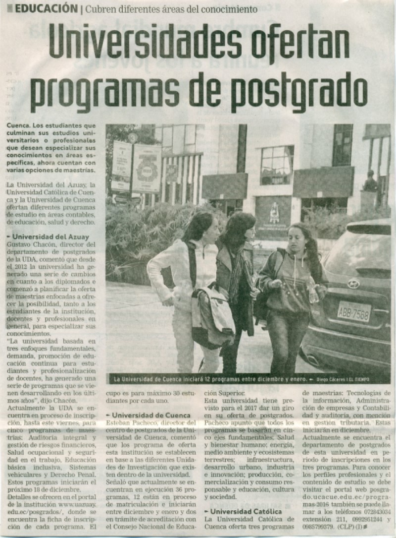 Universidades en Cuenca ofertan programas de postgrado 
