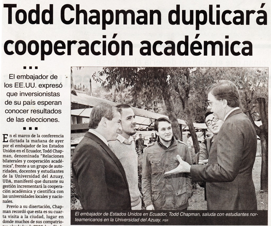 Todd Chapman duplicará cooperación académica