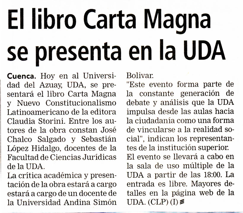 El libro Carta Magna se presenta en la UDA