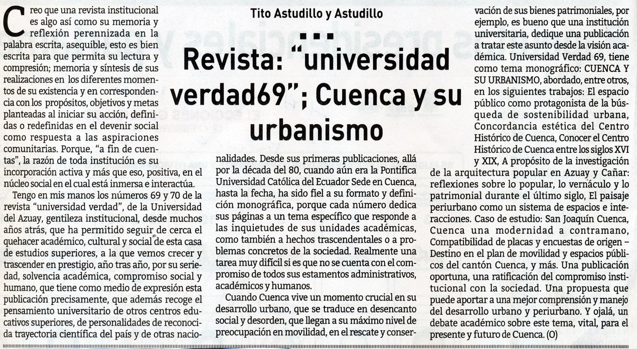 Revista: "universidad verdad69" Cuenca y su urbanismo