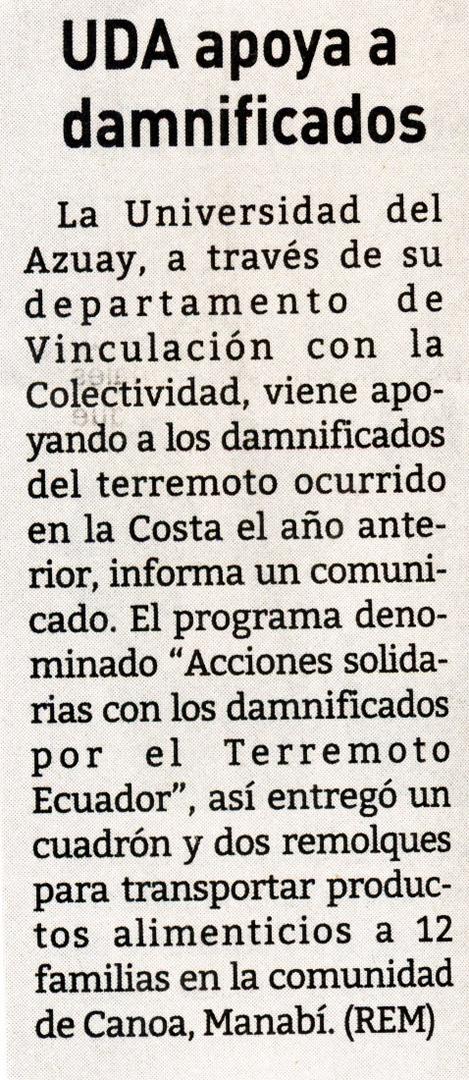 UDA apoya a damnificados