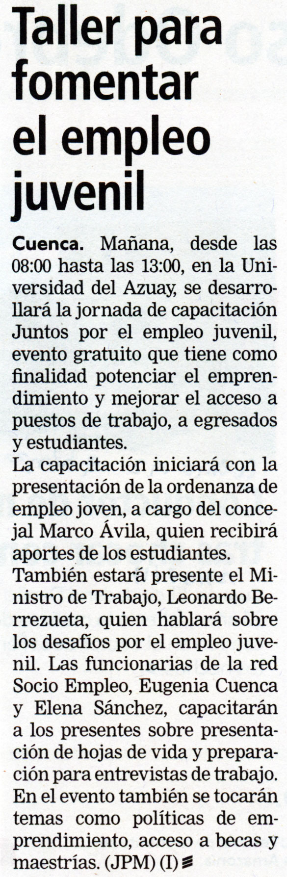 Taller para fomentar el empleo juvenil