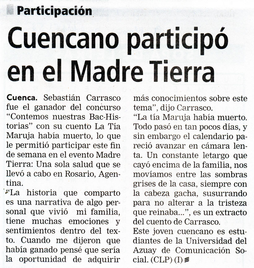 Cuencano participó en el Madre Tierra