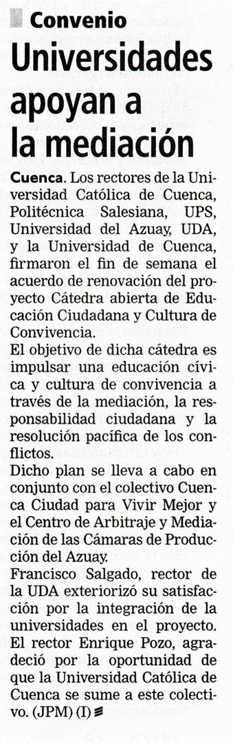 Universidades apoyan a la mediación