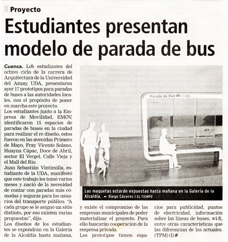 Estudiantes presentan modelo de parada de bus