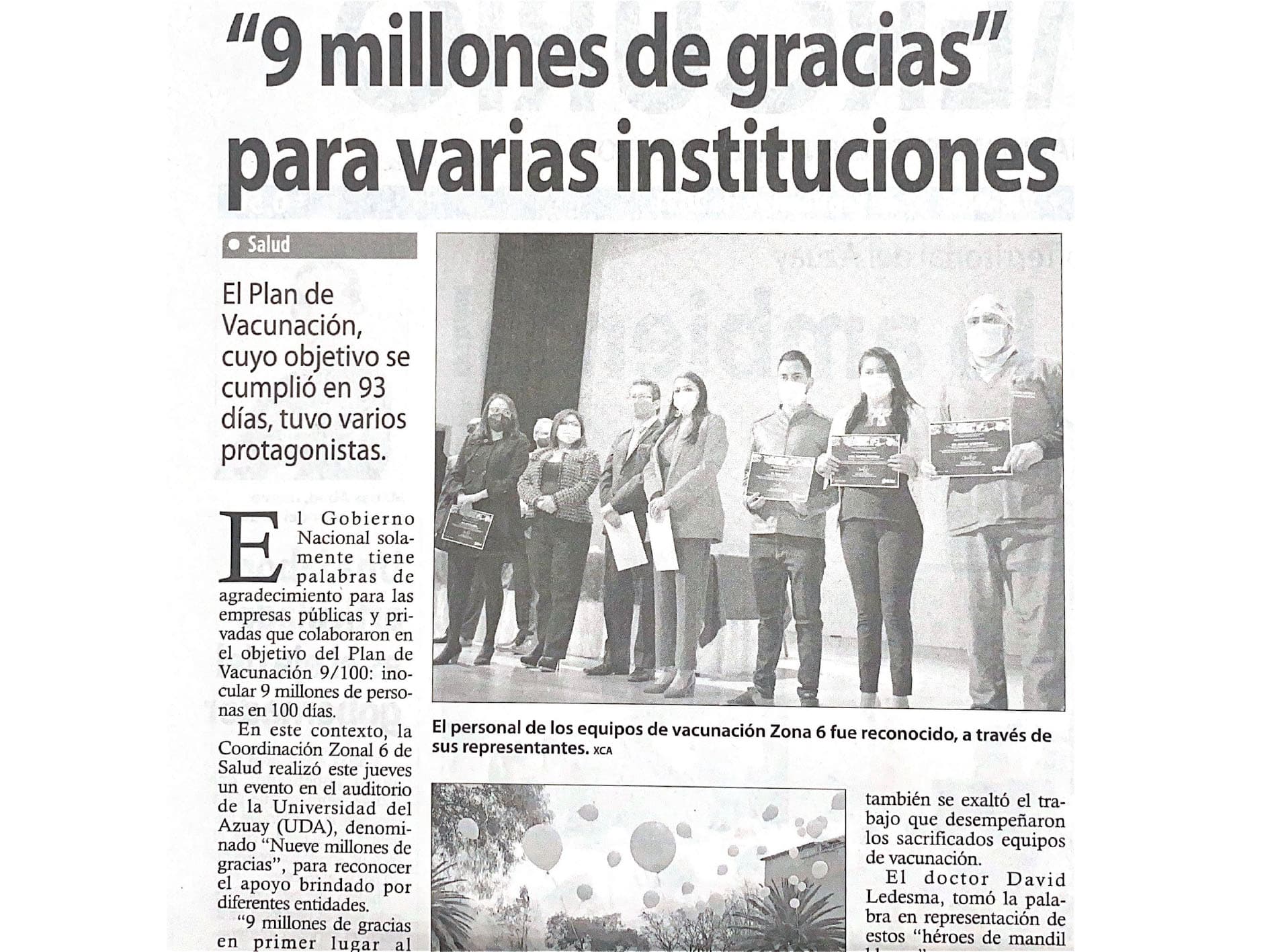 ¨9 million thanks¨ to various institutions