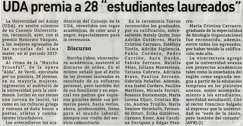 Estudiantes laureados de la Universidad del Azuay