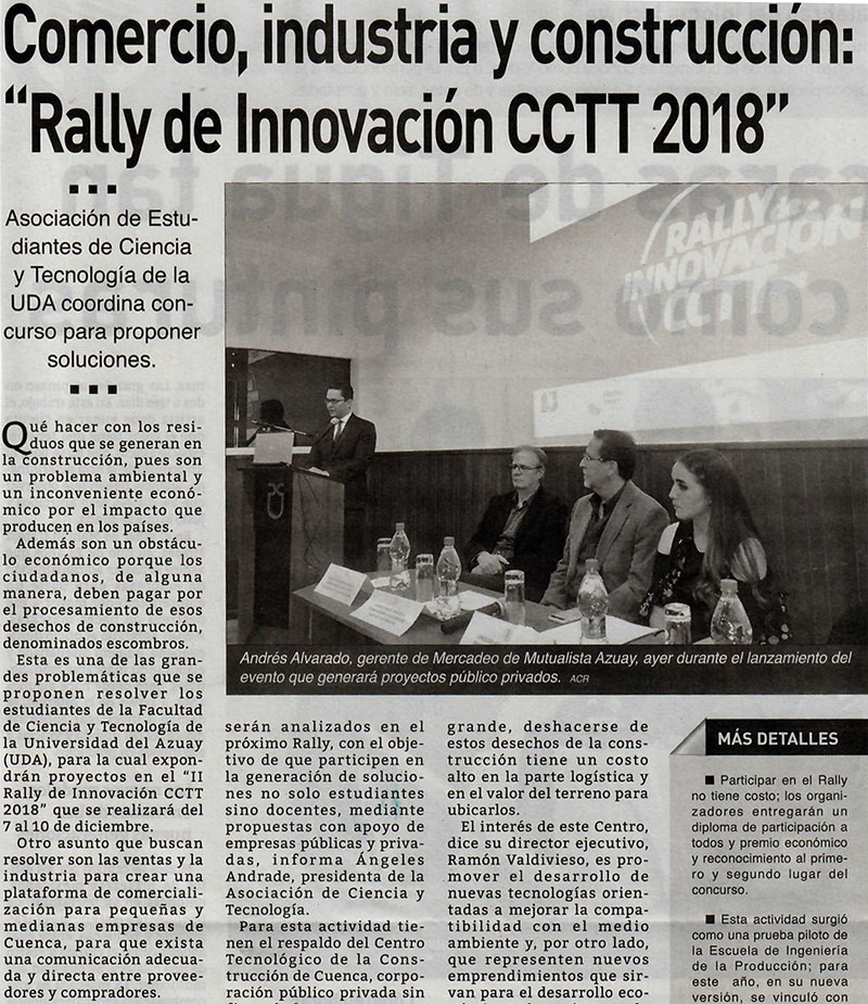Comercio, industria y construcción: “Rally de Innovación CCTT 2018”