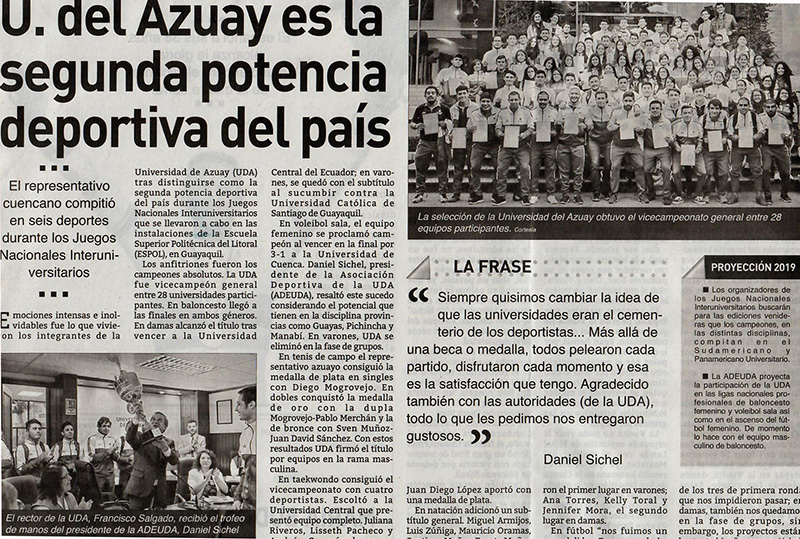 U. del Azuay is the second largest sports power in the country