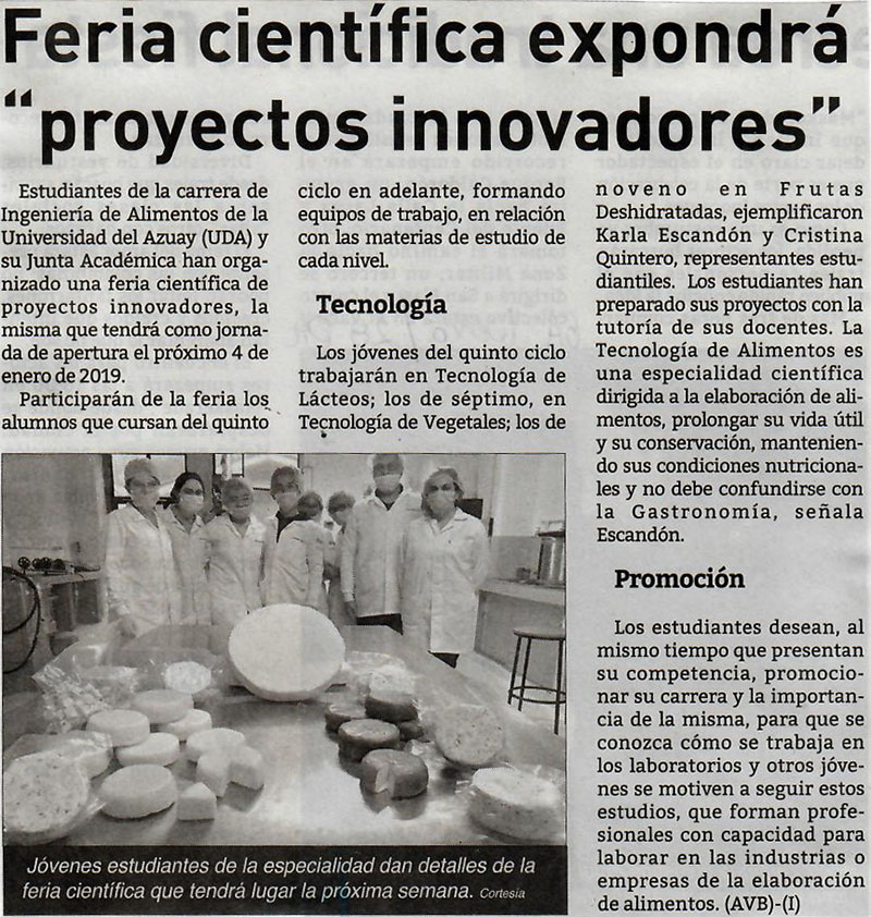 Feria científica expondrá “proyectos innovadores”