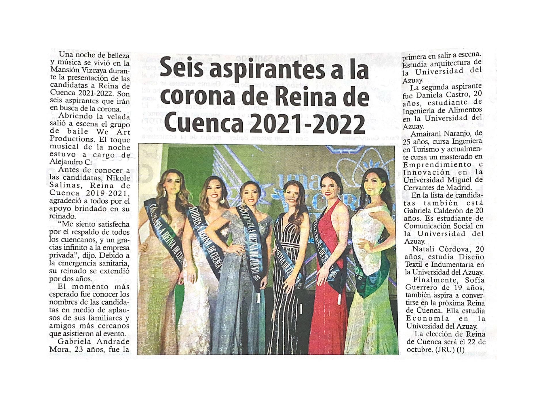 Seis aspirantes a la corona de Reina de Cuenca 2021-2022