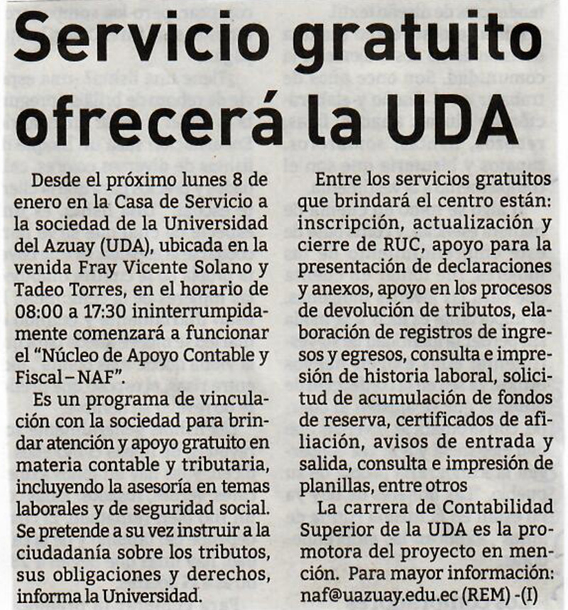 Servicio gratuito ofrecerá la UDA