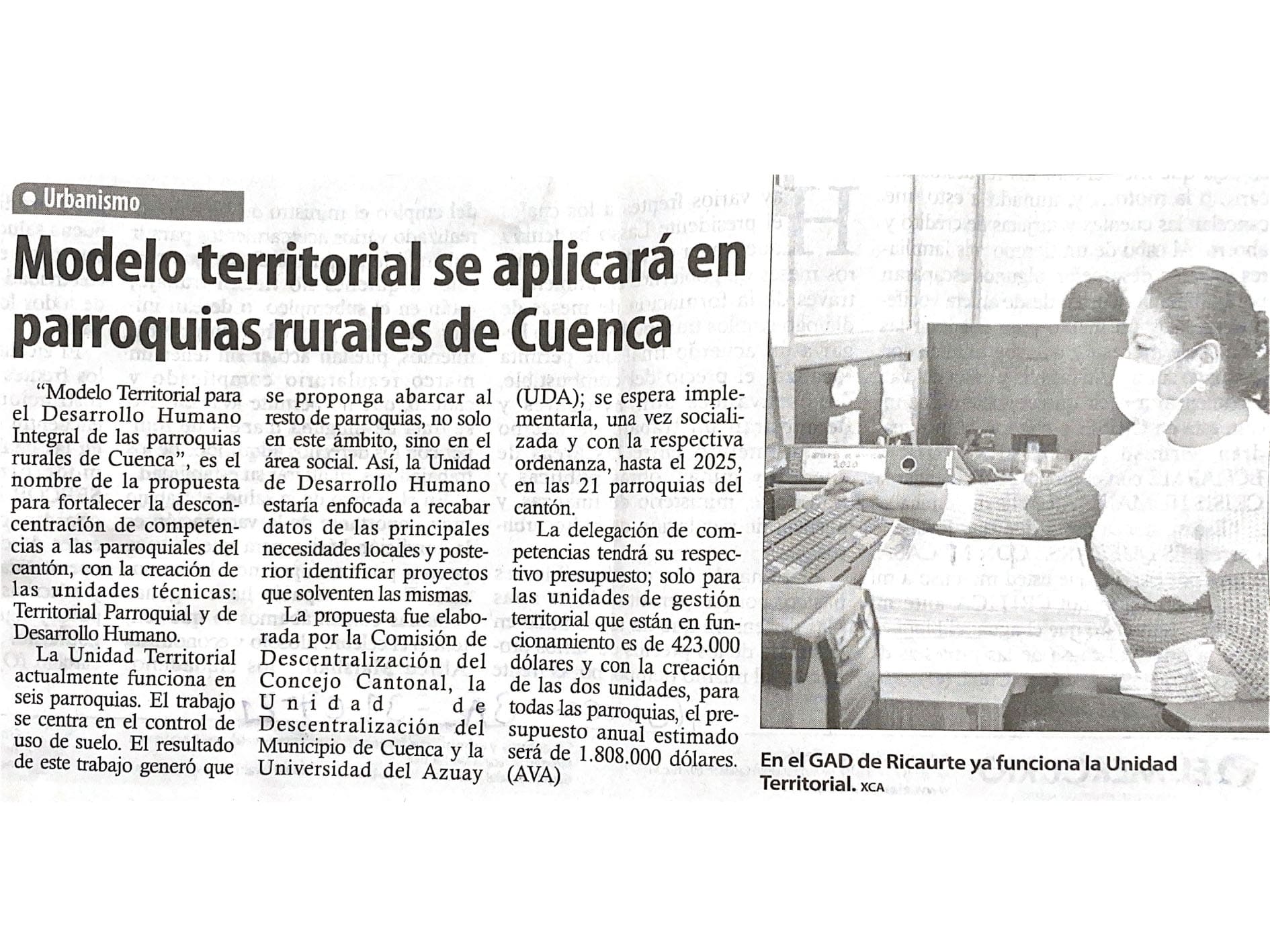 Territorial model will be applied in rural parishes of Cuenca