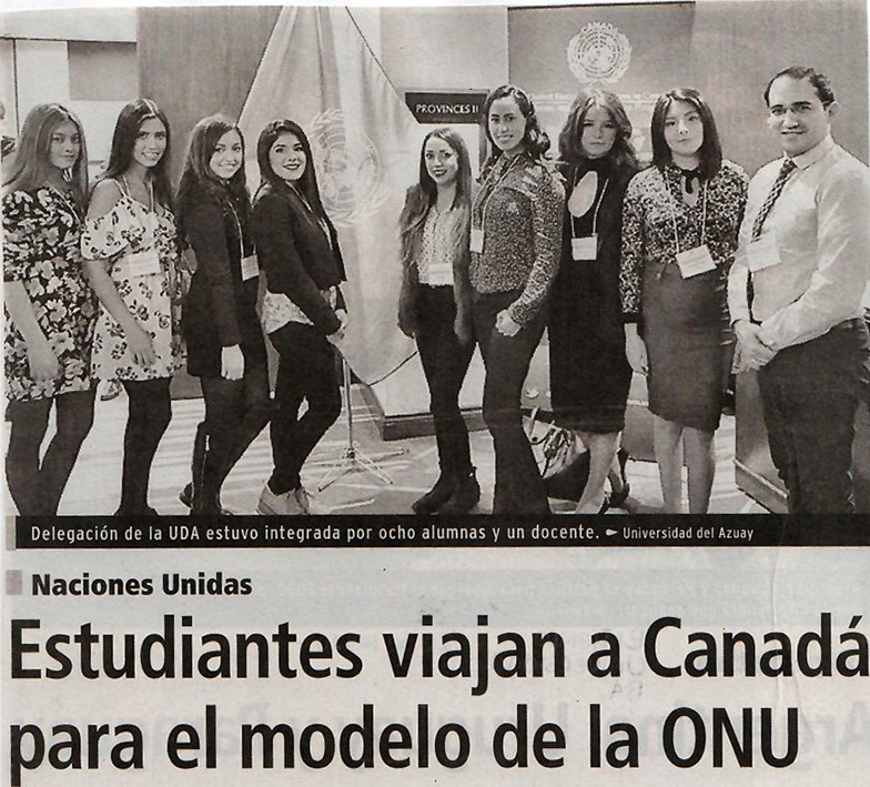 Estudiantes viajan a Canadá para el modelo de la ONU