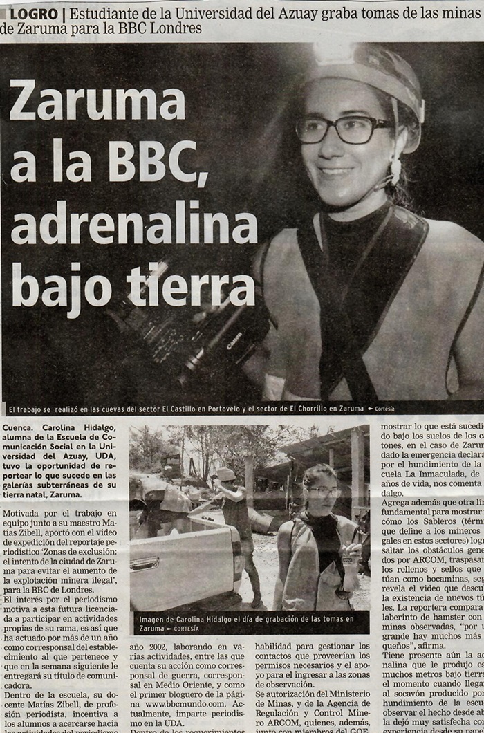 Zaruma to the BBC, adrenaline under the ground