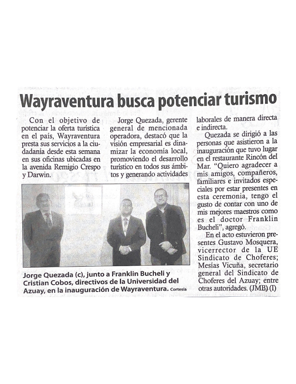 Wayraventura seeks to promote tourism