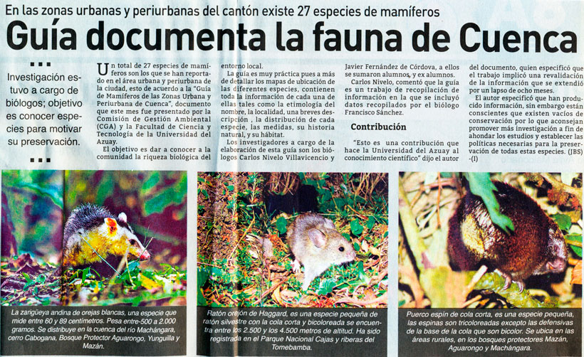 Guía documenta la fauna de Cuenca