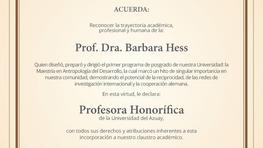  Profesora honorífica de la Universidad del Azuay Prof. Barbara Hess