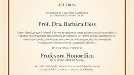 Honorary Professor of the University of Azuay Prof. Barbara Hess