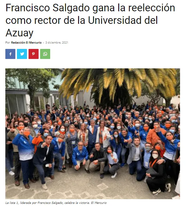 Francisco Salgado gana la reelección como rector de la Universidad del Azuay