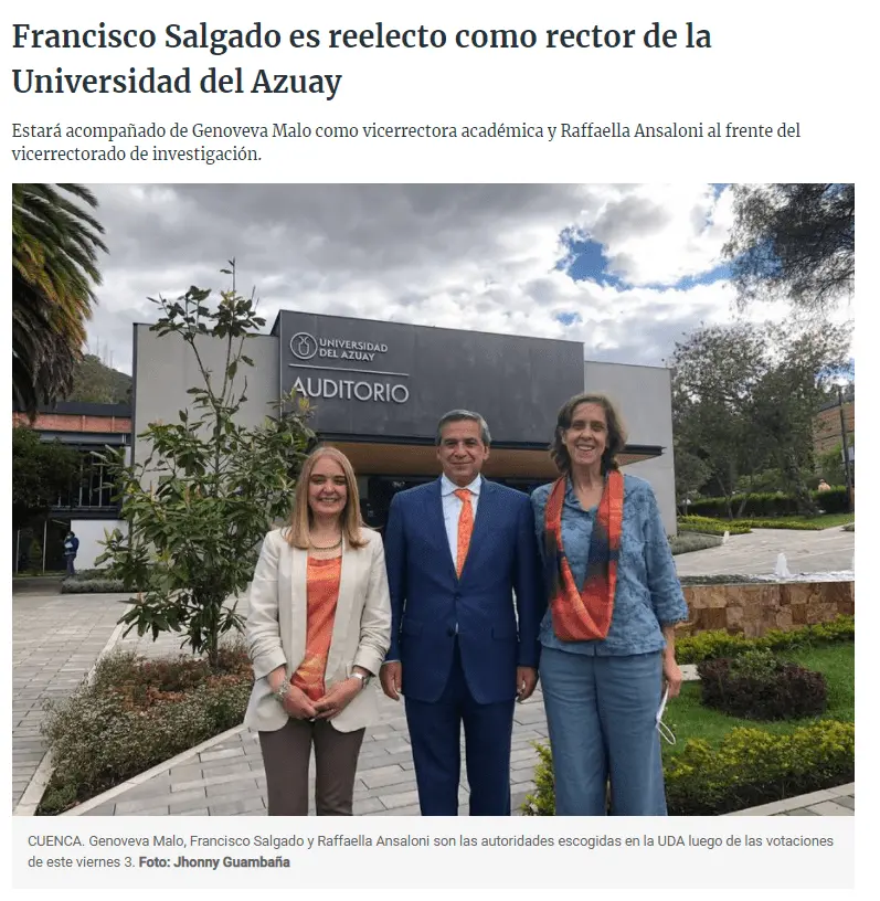 Francisco Salgado es reelecto como rector de la Universidad del Azuay