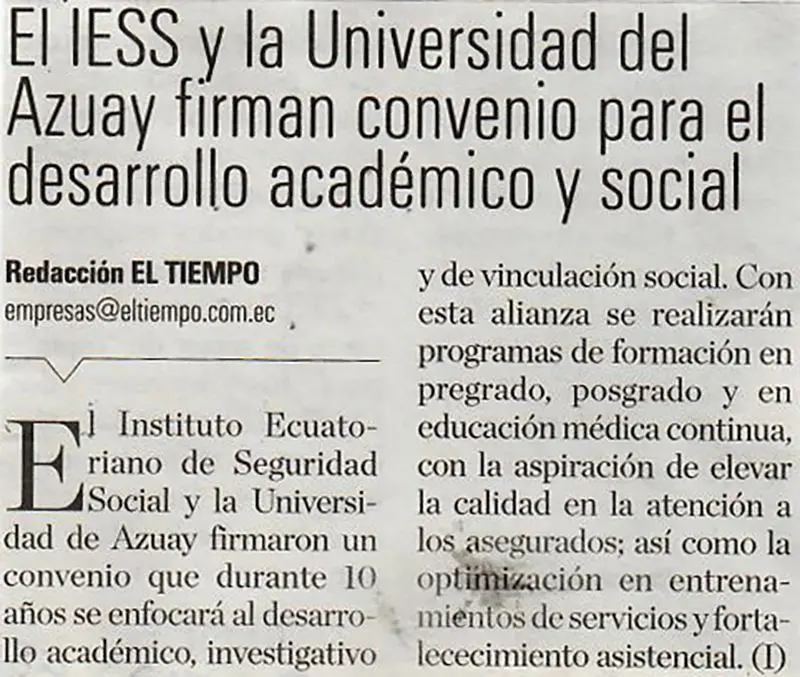 El IESS y la Universidad del Azuay firman convenio para el desarrollo académico y social 
