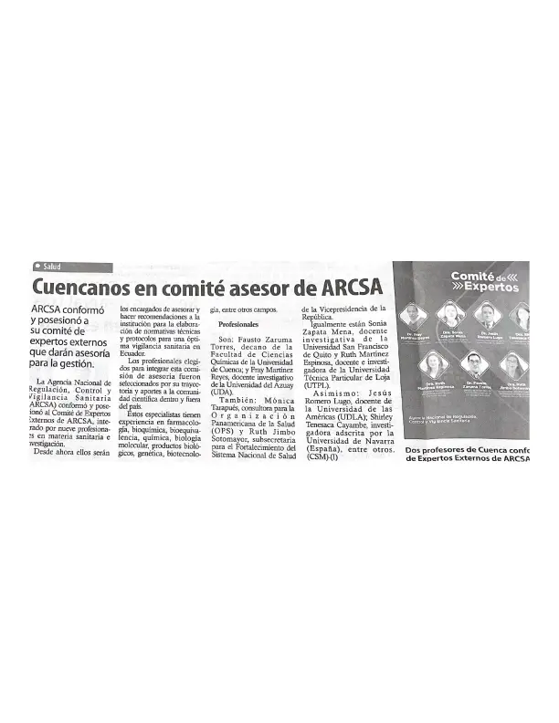 Cuencanos en comité asesor de ARCSA