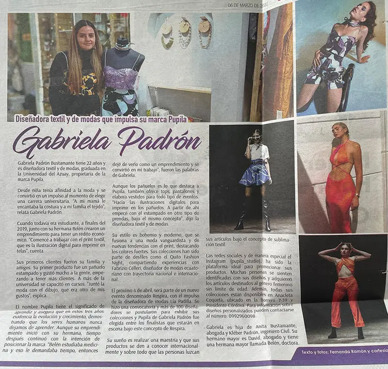 Gabriela Padrón Diseñadora textil y de modas impulsa marca Pupila