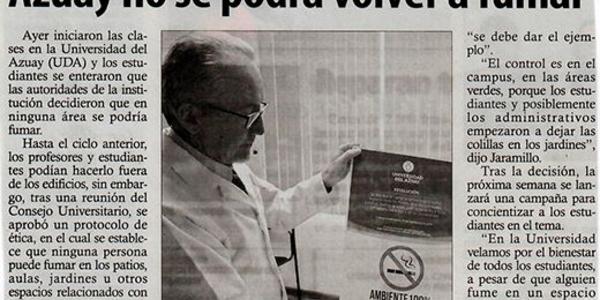 Dentro de la Universidad del Azuay no se podrá volver a fumar