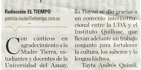 El Killa Raymi es celebrado por estudiantes y docentes de la UDA y del Instituto Quilloac 