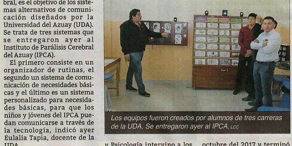 Instituto se beneficia con equipos creados en UDA