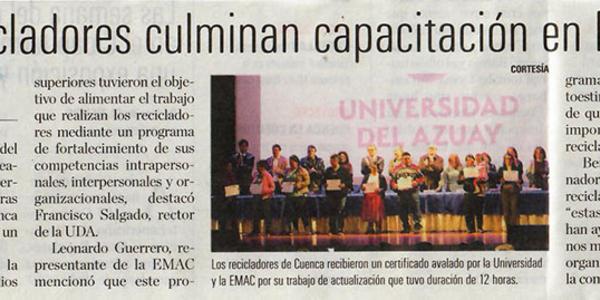 Los recicladores culminan capacitación en la UDA 