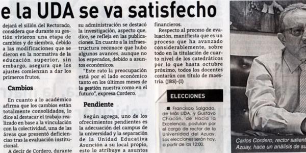 Rector de la UDA se va satisfecho