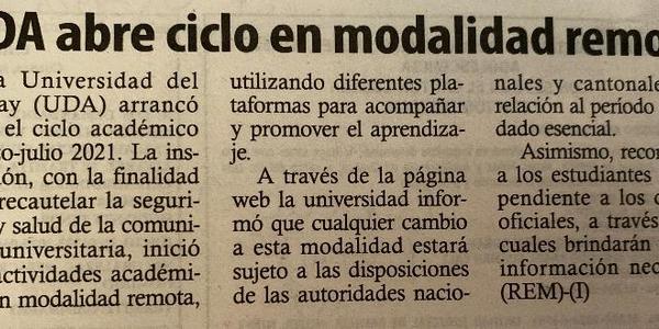 UDA abre ciclo en modalidad remota  