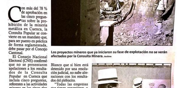 El Concejo Cantonal debe regular minería en Cuenca