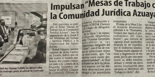 Impulsan ¨Mesas de Trabajo con la Comunidad Jurídica Azuaya¨