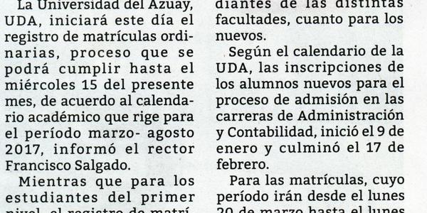UDA comienza hoy el registro de matrículas