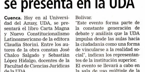 El libro Carta Magna se presenta en la UDA 