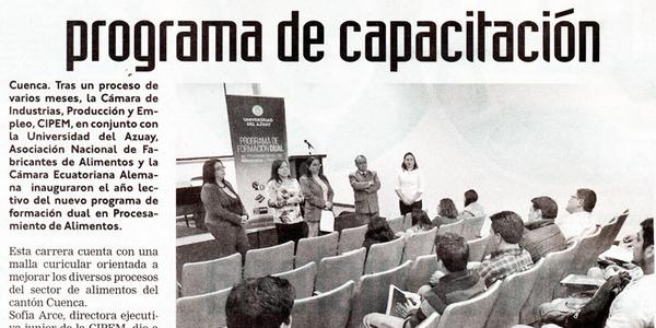Sector alimenticio cuenta con programa de capacitación 