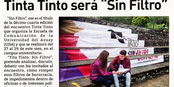 Décimo carta edición del Tinta Tinto será "Sin iltro"