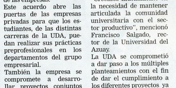 Gerardo Ortiz firma convenio con la U. del Azuay