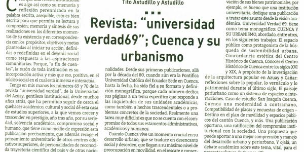 Revista: “Universidad verdad 69”; Cuenca y su urbanismo 