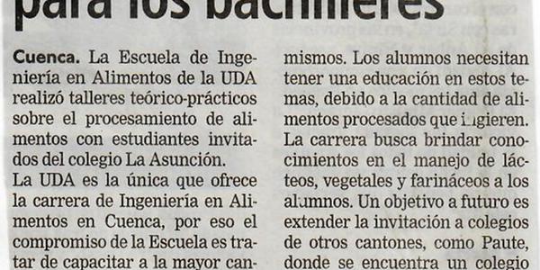 Talleres de alimentos para los bachilleres