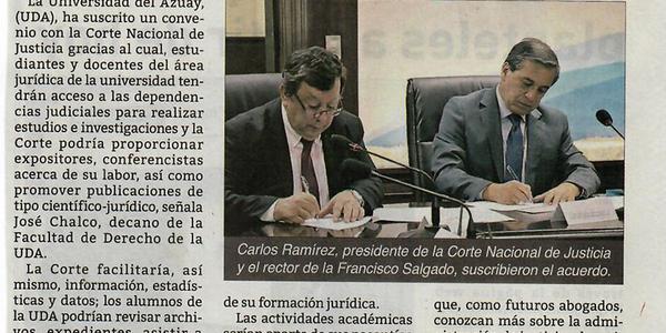UDA y Corte de Justicia firman acuerdo