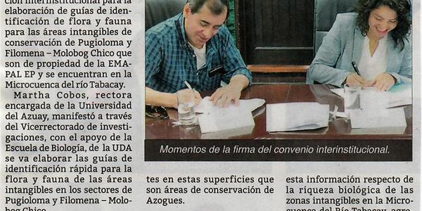 Convenio para registrar Flora y Fauna en el Tabacay 
