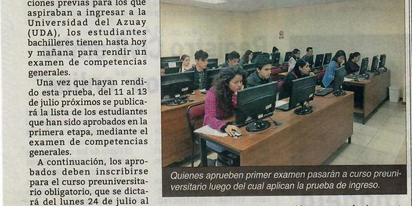 UDA toma examen previo a las pruebas de admisión 