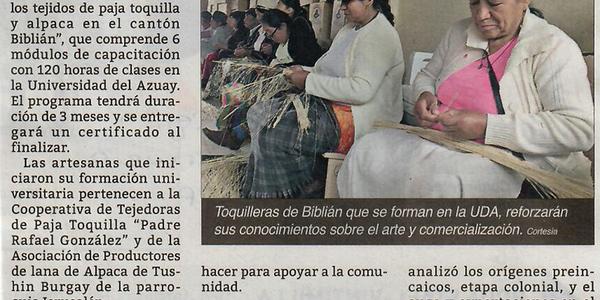 Artesanos del cantón Biblián se capacitan en la UDA