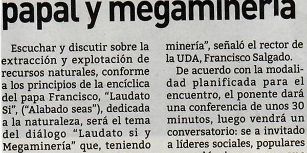 Foro tratará encíclica papal y megaminería