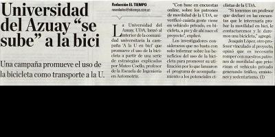 Universidad del Azuay se sube a la bici